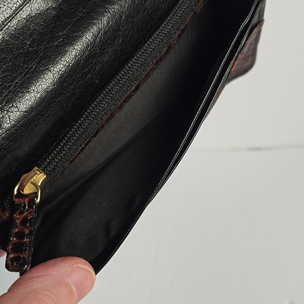 Brahmin Ady Tuscan Collection Wallet Black Leather Brown Croc Embossed Trim - Picture 8 of 12